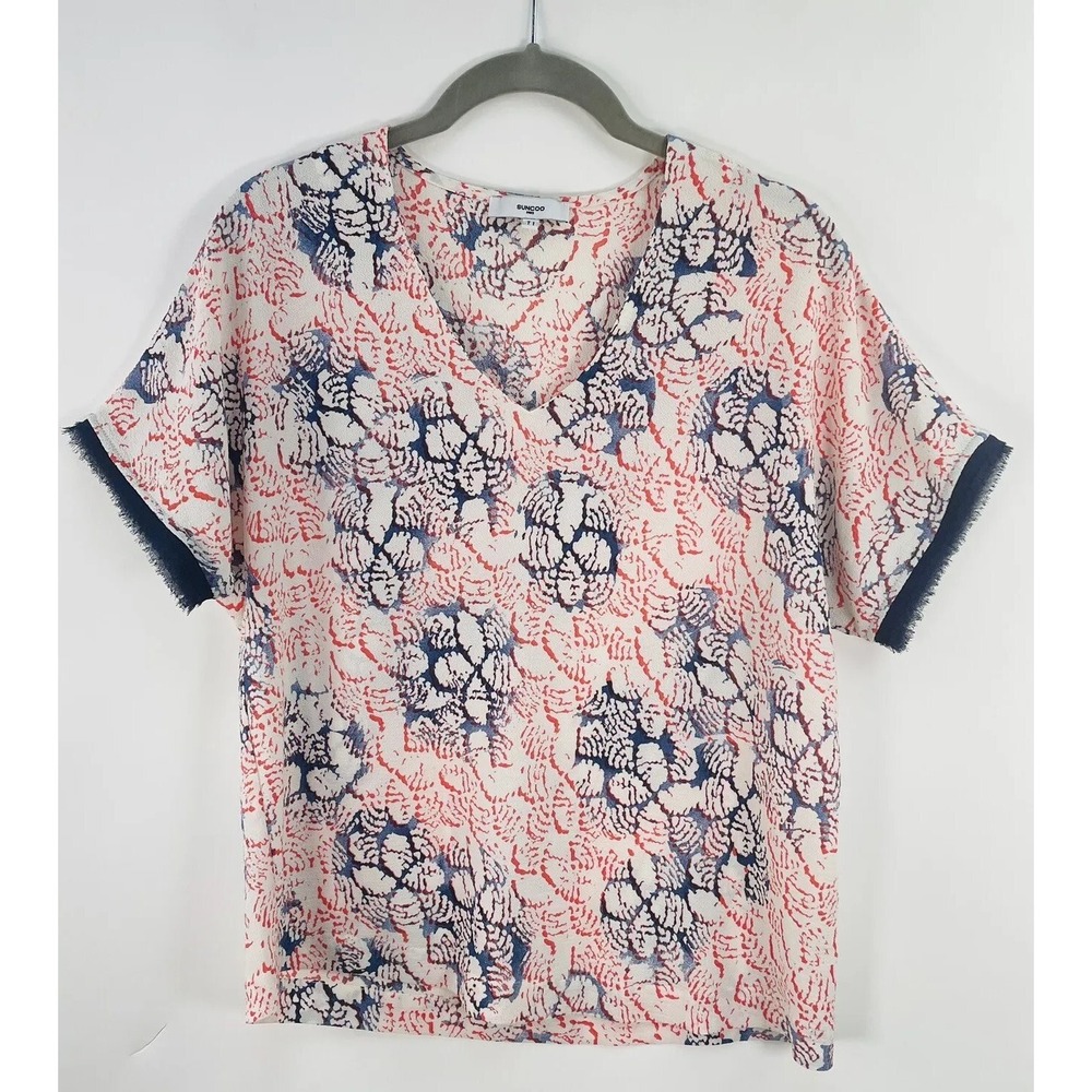 Suncoo Paris Blouse Womens T1 Small V-neck Fringe Trim